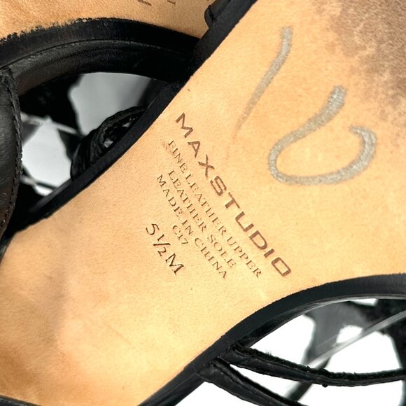 Max Studio Vtg Y2K 2000s Black Leather Artsy Strappy Stiletto Heels - Picture 9 of 9